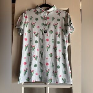 Women’s Bad Birdie Cactus Print Polo Shirt